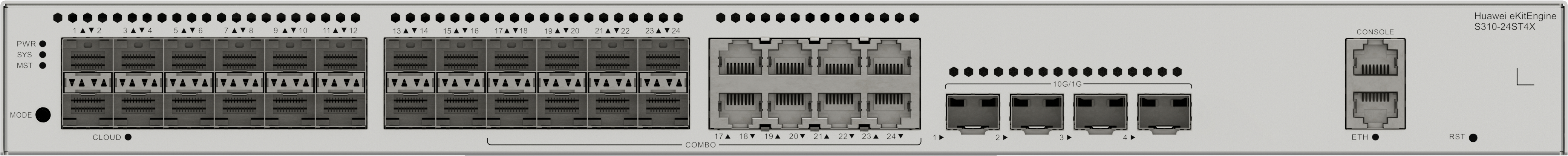 HUAWEI Switch S310-24ST4X (24*GE SFP ports, 8 of which are dual-purpose 10/100/1000 or SFP, 4*10GE SFP+ ports built-in AC power)