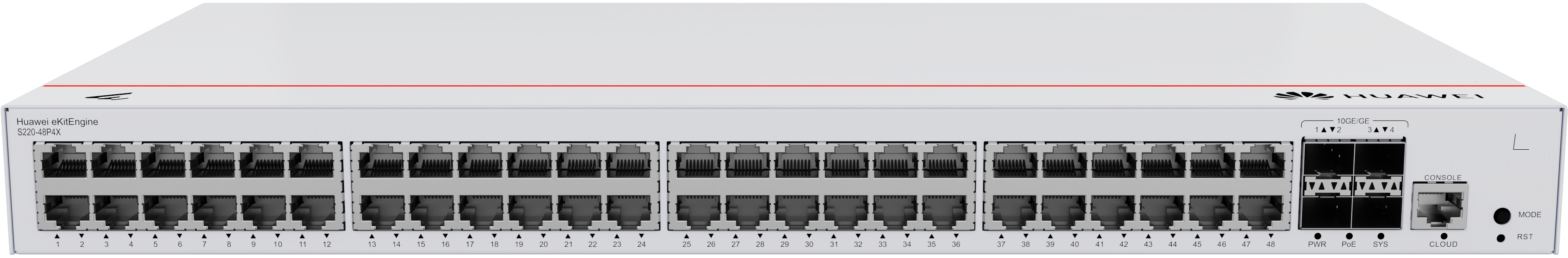 HUAWEI Switch S220-48P4X (48*10/100/1000BASE-T ports(380W PoE+), 4*10GE SFP+ ports, built-in AC power)