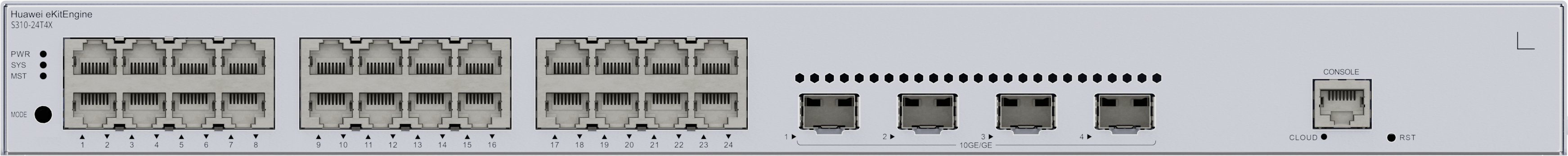 HUAWEI Switch S310-24T4X (24*10/100/1000BASE-T ports, 4*10GE SFP+ ports, built-in AC power)