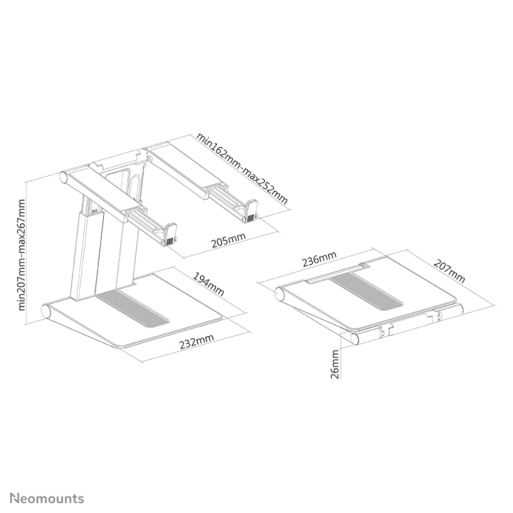 Neomounts faltbarer Laptop-Ständer - Notebook-Ständer - Silber - 25,4 cm (10 Zoll) - 43,2 cm (17 Zoll) - 254 - 431,8 mm (10 - 17 Zoll) - 5 kg