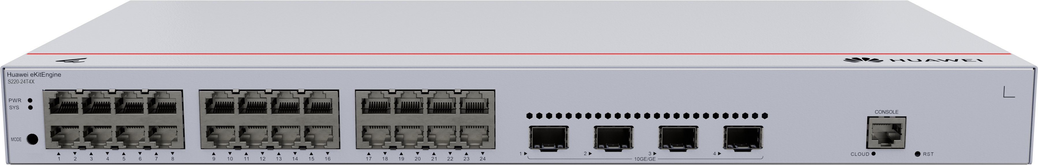 HUAWEI Switch S220-24T4X (24*10/100/1000BASE-T ports, 4*10GE SFP+ ports, built-in AC power)