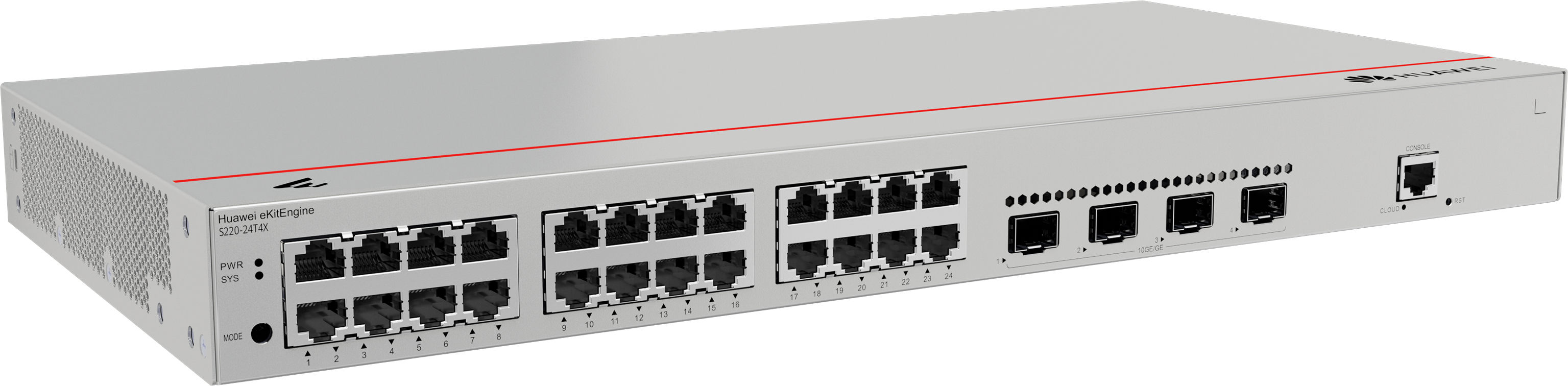 HUAWEI Switch S220-24T4X (24*10/100/1000BASE-T ports, 4*10GE SFP+ ports, built-in AC power)