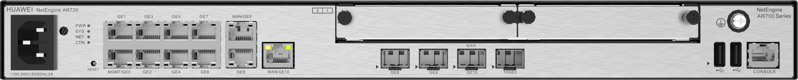 HUAWEI Router AR730, 2*GE combo WAN, 1*10GE(SFP+) WAN, 8*GE LAN, 1*GE combo LAN, 2*USB 2.0, 2*SIC