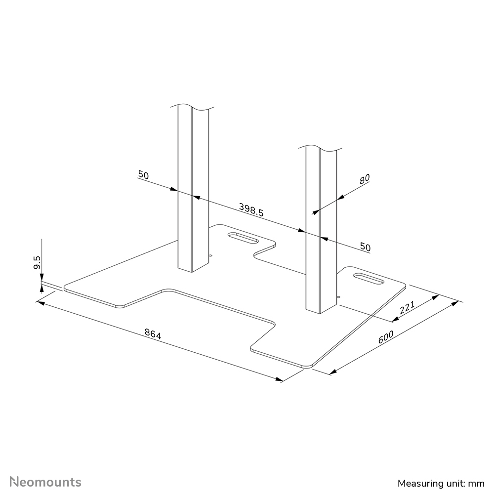 Neomounts Bodenplatte - 864 mm - 600 mm - 9,5 mm - 642 mm - 62 mm - 906 mm