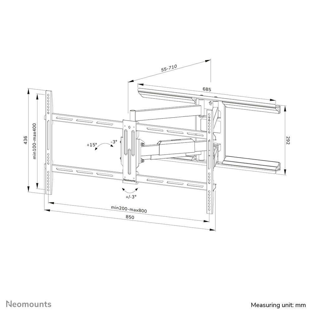 Neomounts TV-Wandhalterung - 109,2 cm (43 Zoll) - 190,5 cm (75 Zoll) - 100 x 100 mm - 800 x 400 mm - -3 - 15 Grad  - Schwarz