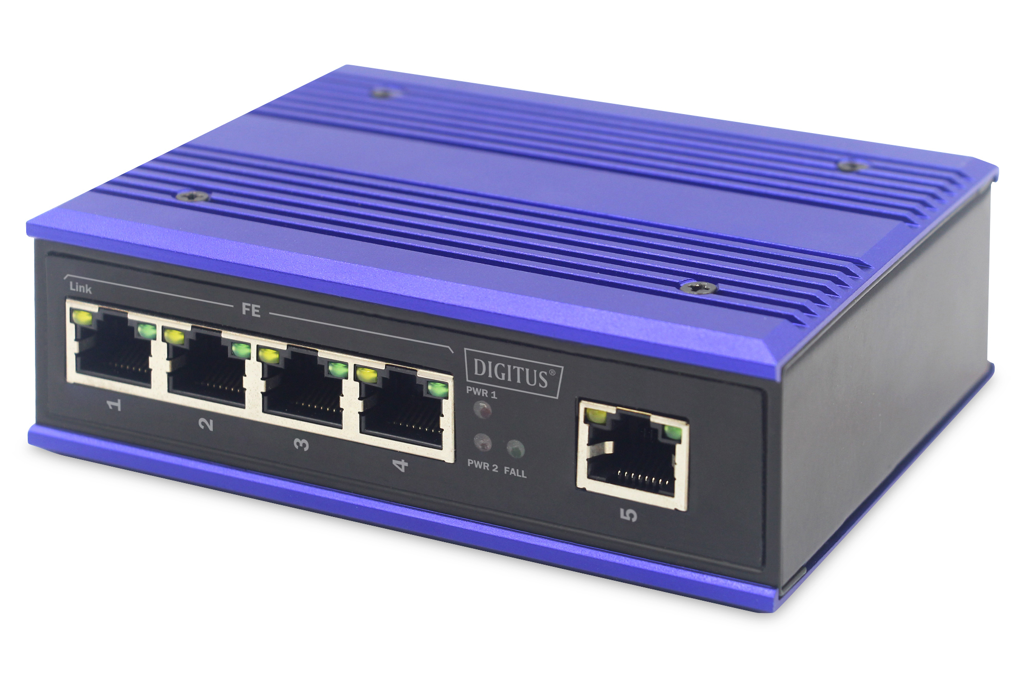 DIGITUS DN-650105 4 Port Fast Ethernet Netzwerk Switch, Industrial, Unmanaged, 1 RJ45 Uplink