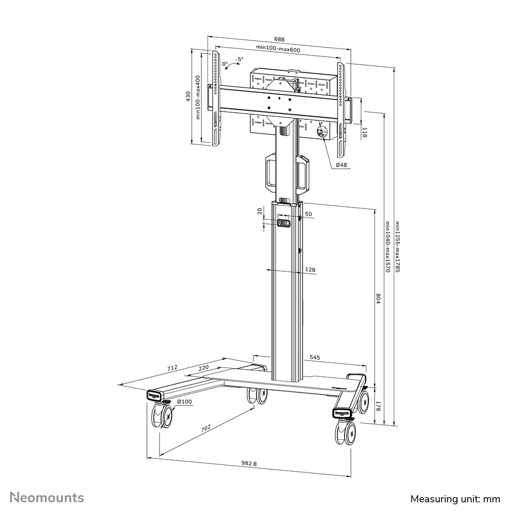 Neomounts Select Bodenständer - 70 kg - 94 cm (37") - 190,5 cm (75") - 100 x 100 mm - 600 x 400 mm - 1145 - 1535 mm