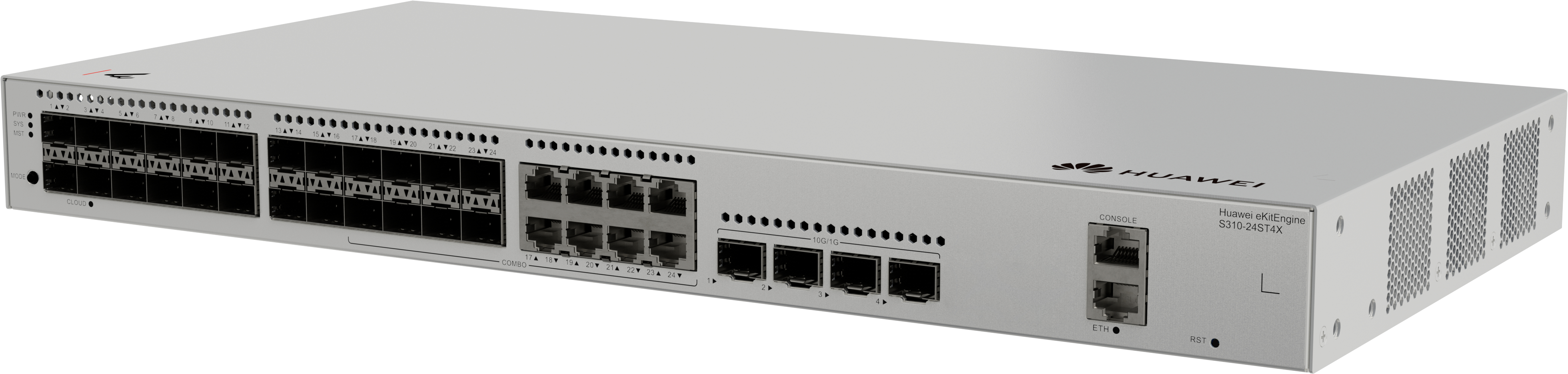 HUAWEI Switch S310-24ST4X (24*GE SFP ports, 8 of which are dual-purpose 10/100/1000 or SFP, 4*10GE SFP+ ports built-in AC power)