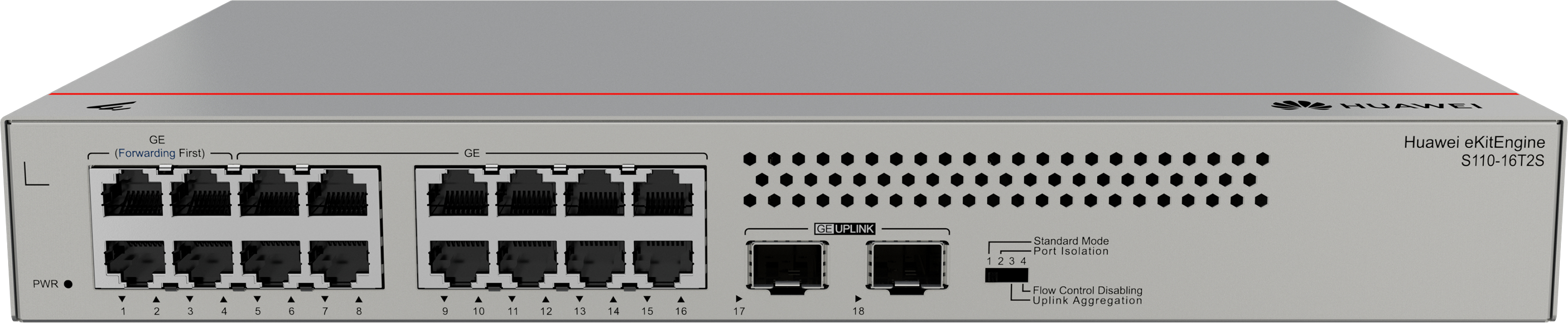 HUAWEI Switch (unmanaged) S110-16T2S, (16*10/100/1000BASE-T ports, 8*GE SFP ports, built-in AC p...