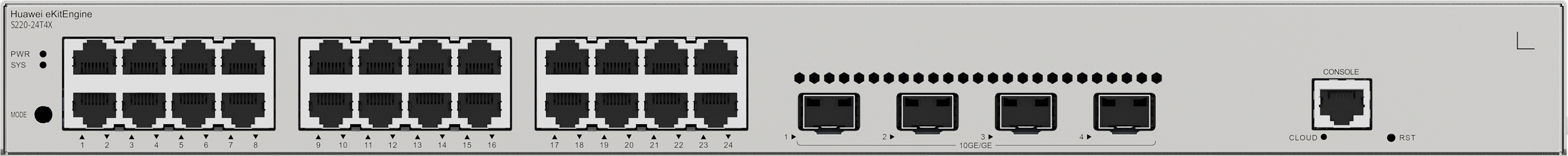 HUAWEI Switch S220-24T4X (24*10/100/1000BASE-T ports, 4*10GE SFP+ ports, built-in AC power)