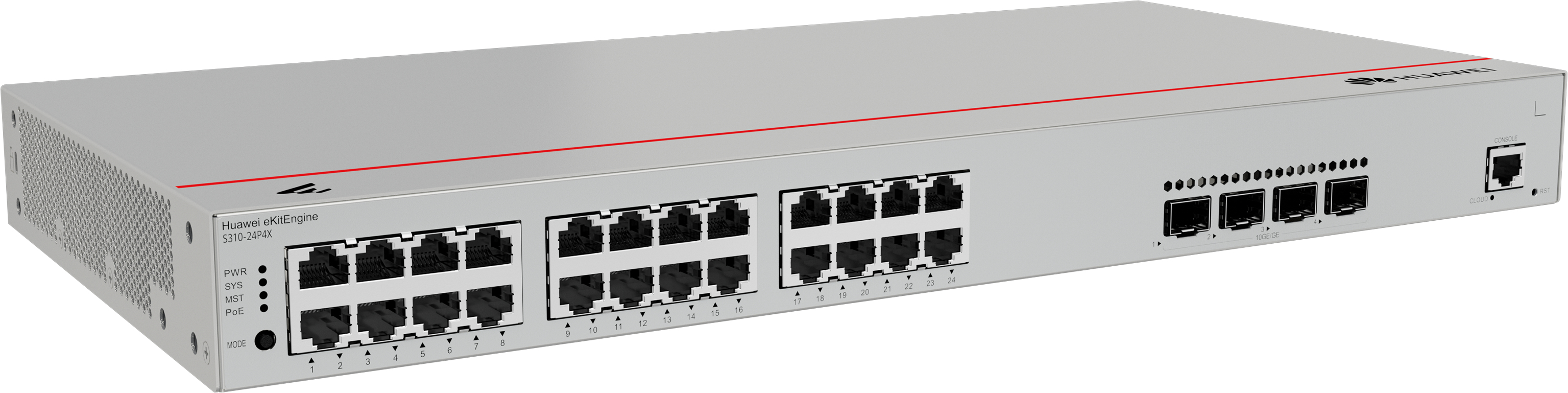 HUAWEI Switch S310-24P4X (24*10/100/1000BASE-T ports(400W PoE+), 4*10GE SFP+ ports, built-in AC power)