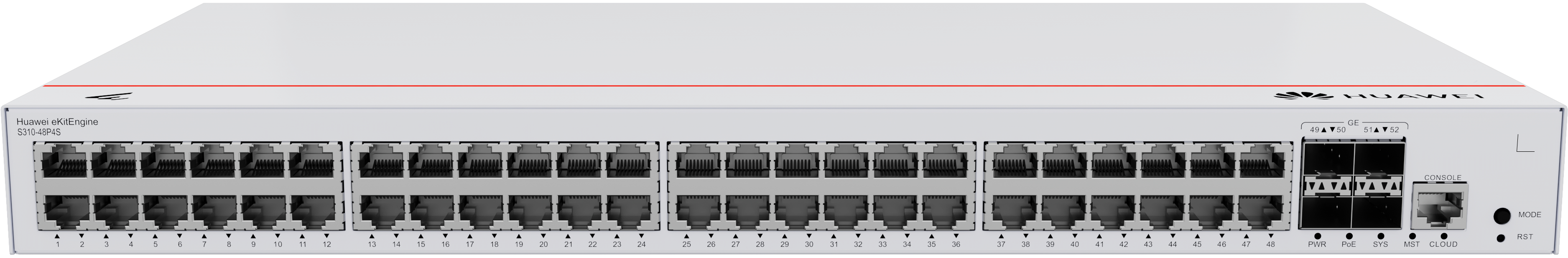 HUAWEI Switch S310-48P4S (48*10/100/1000BASE-T ports(380W PoE+), 4*GE SFP ports, built-in AC power)