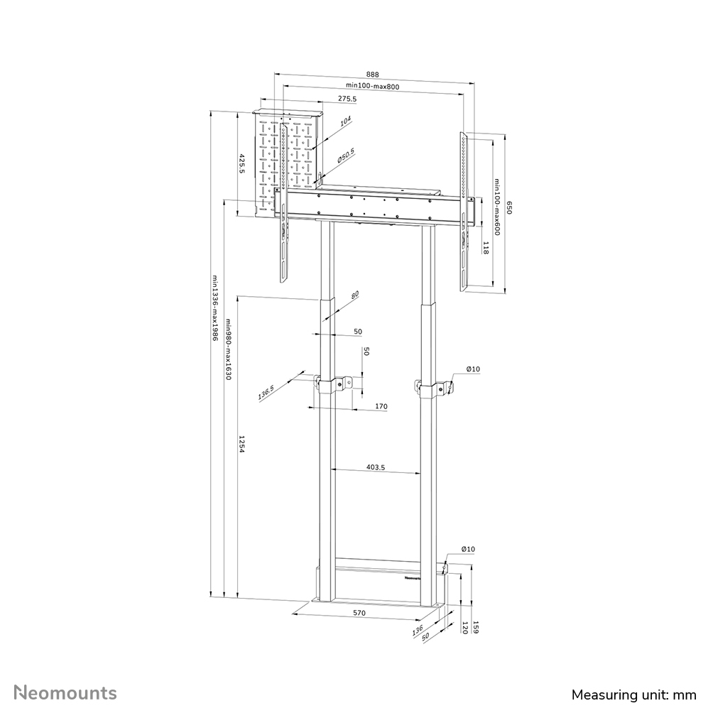 Neomounts motorisierte Wandhalterung - 110 kg - 94 cm (37 Zoll) - 2,54 m (100 Zoll) - 100 x 100 mm - 800 x 600 mm - 101,9 - 166,9 mm