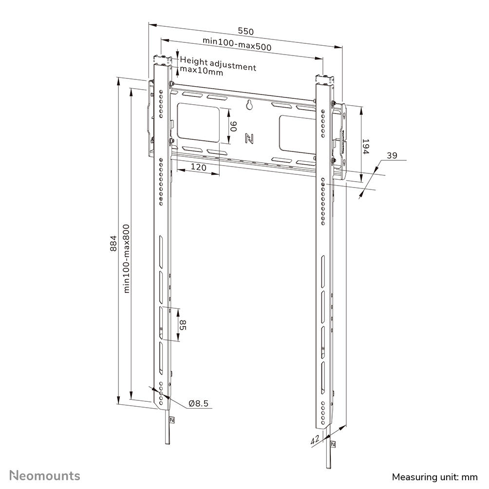 Neomounts feste Wandhalterung Hochformat für 50-98" Bildschirme - Schwarz