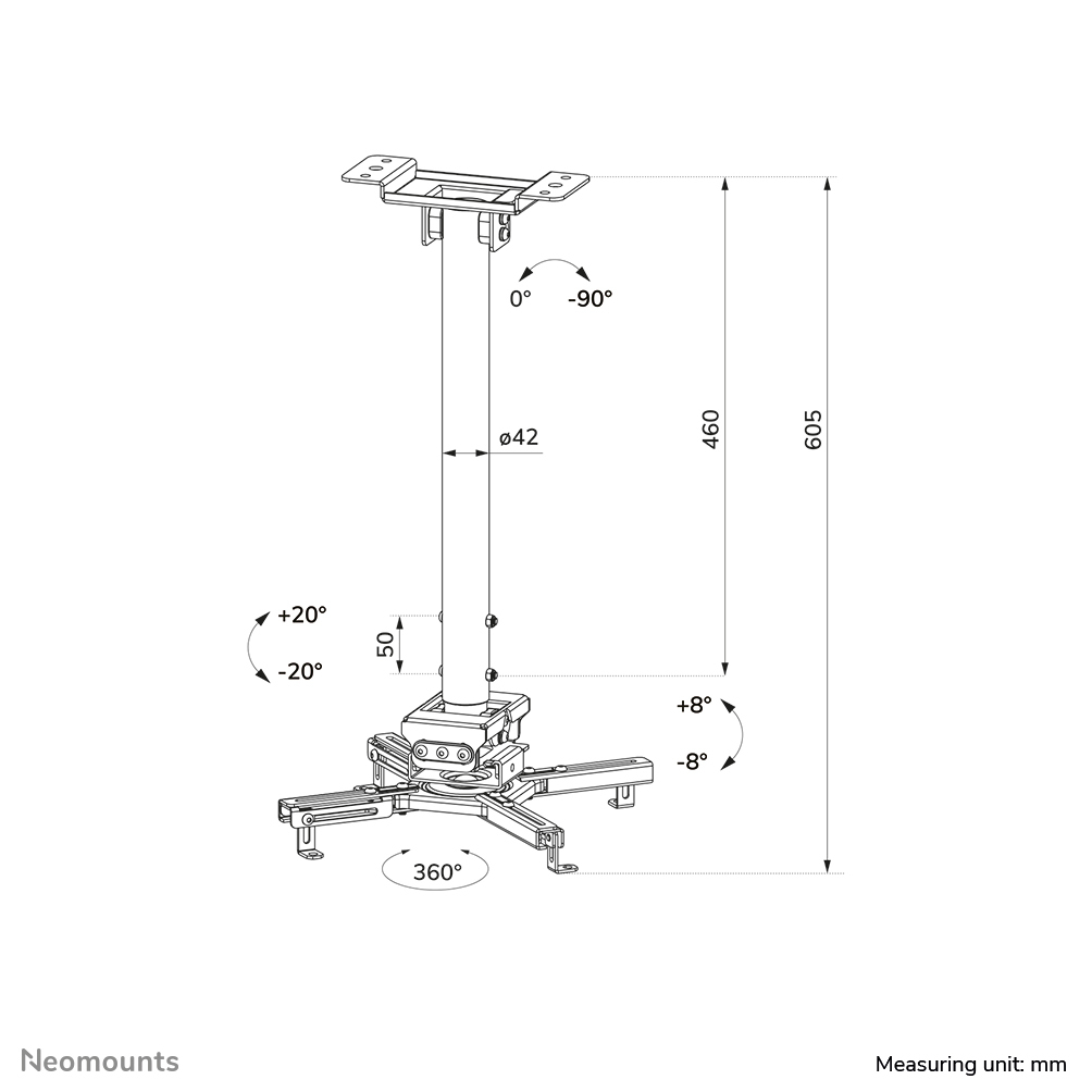 Neomounts Deckenhalterung für Projektoren - Zimmerdecke - 35 kg - Schwarz - -8 - 8 Grad  - 180 Grad  - -20 - 20 Grad 