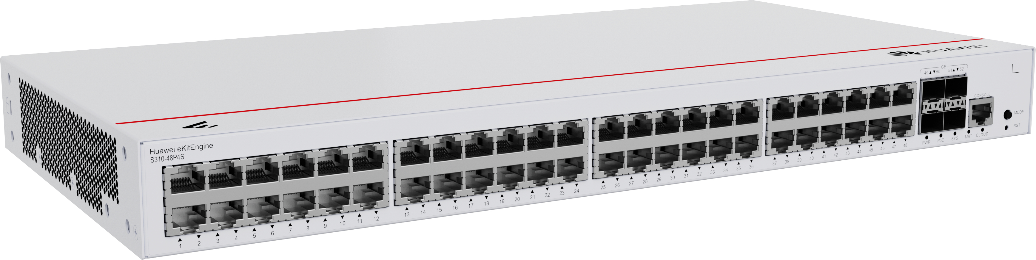 HUAWEI Switch S310-48P4S (48*10/100/1000BASE-T ports(380W PoE+), 4*GE SFP ports, built-in AC power)