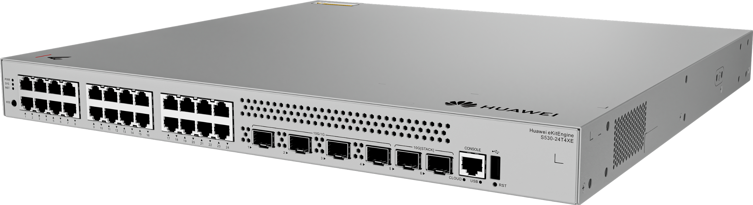 HUAWEI Switch S530-24T4XE 24*10/100/1000BASE-T ports, 4*10GE SFP+ ports, 2*12GE stack ports, with 1*AC power module