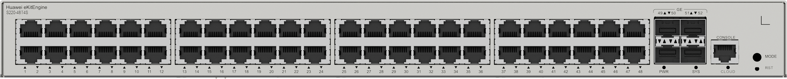 HUAWEI Switch S220-48T4S (48*10/100/1000BASE-T ports, 4*GE SFP ports, built-in AC power)