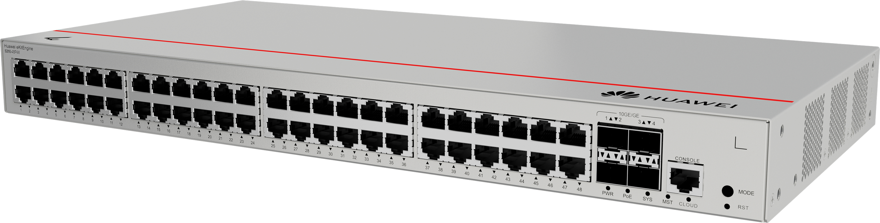 HUAWEI Switch S310-48P4X (48*10/100/1000BASE-T ports(380W PoE+), 4*10GE SFP+ ports, built-in AC power)