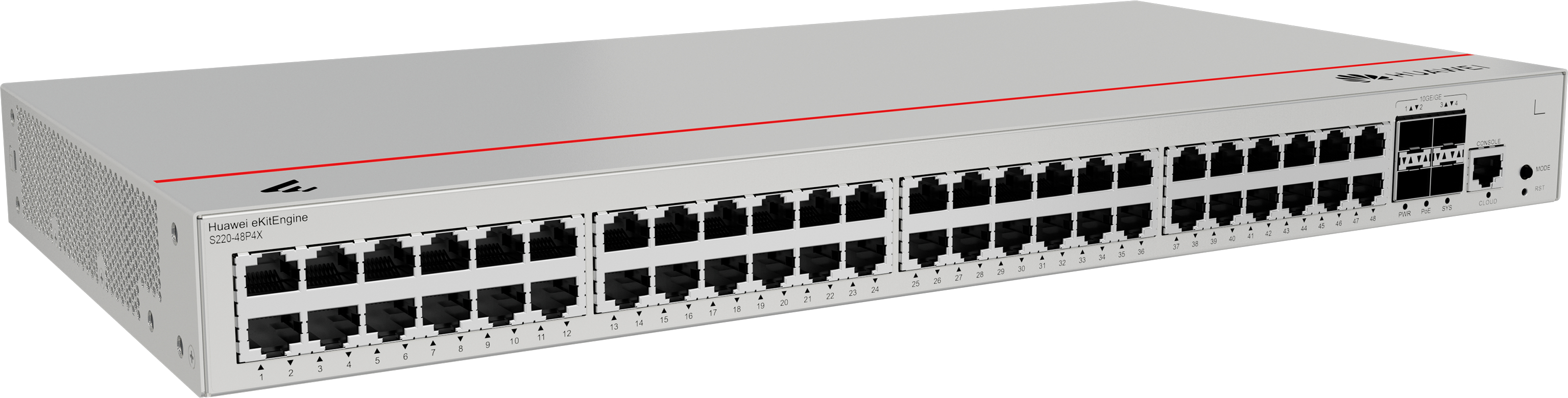 HUAWEI Switch S220-48P4X (48*10/100/1000BASE-T ports(380W PoE+), 4*10GE SFP+ ports, built-in AC power)