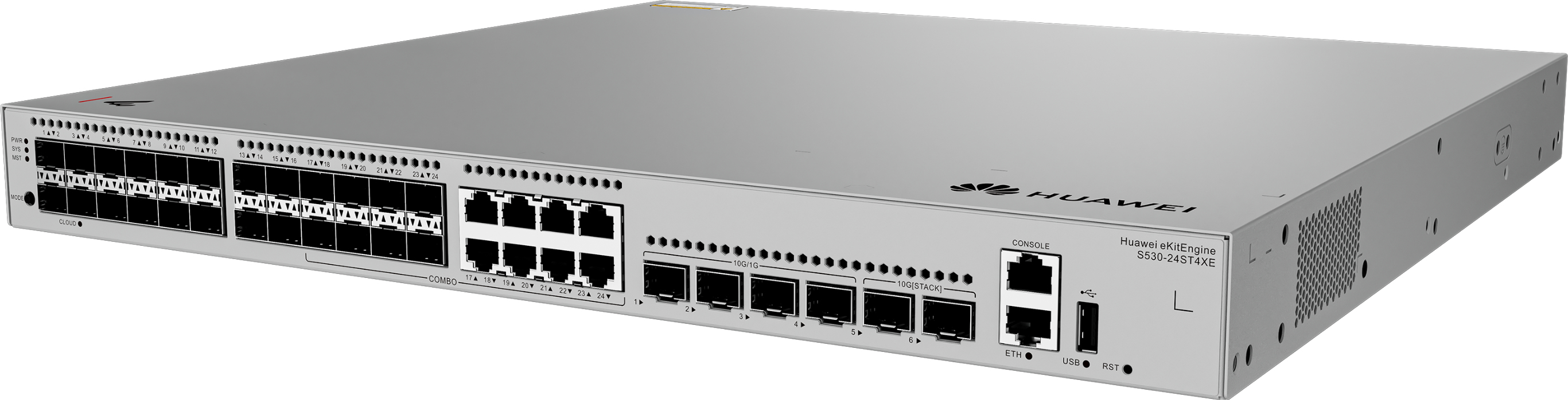 HUAWEI Switch S530-24ST4XE 24*GE SFP ports, 8 of which are dual-purpose 10/100/1000 or SFP, 4*10GE SFP+ ports, 2*12GE stack ports, with 1* AC power me