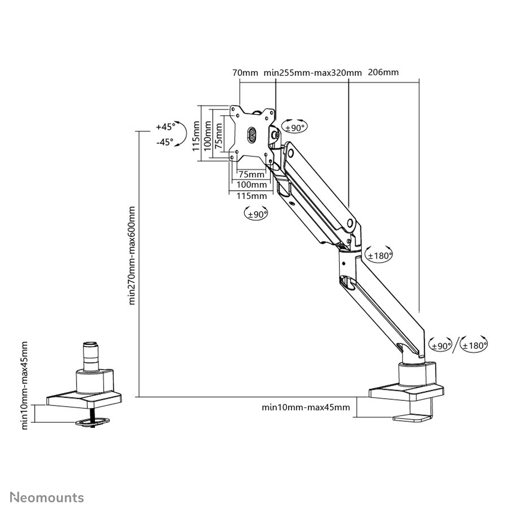 Neomounts  Flat Screen Desk Mount (clamp/grommet)