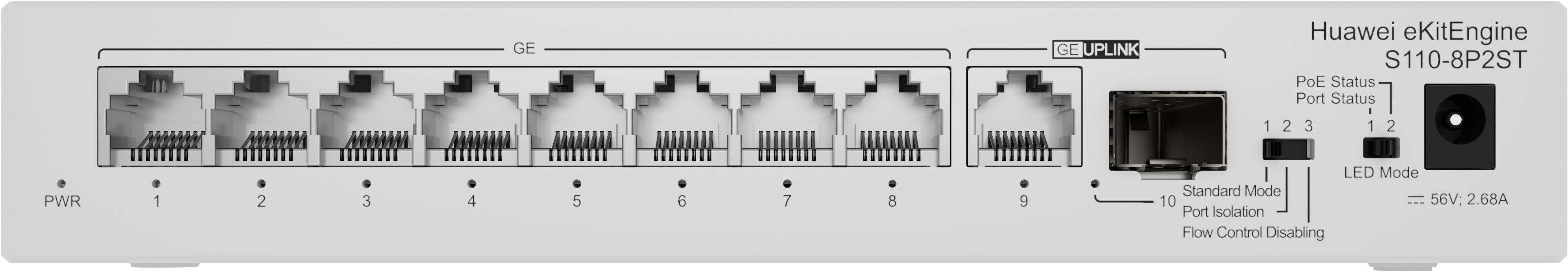 HUAWEI Switch (unmanaged) S110-8P2ST (8*10/100/1000BASE-T ports, PoE+, 1*GE SFP port, 1*10/100/1...