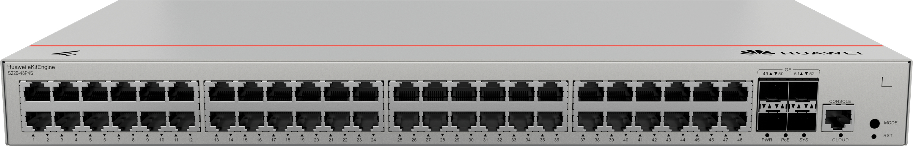 HUAWEI Switch S220-48P4S (48*10/100/1000BASE-T ports(380W PoE+), 4*GE SFP ports, built-in AC power)