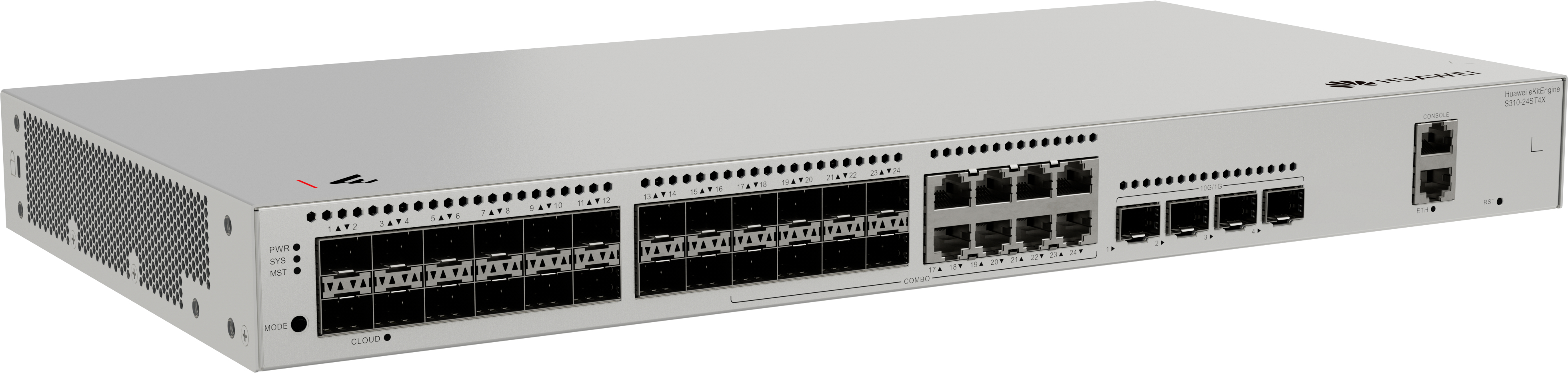 HUAWEI Switch S310-24ST4X (24*GE SFP ports, 8 of which are dual-purpose 10/100/1000 or SFP, 4*10GE SFP+ ports built-in AC power)