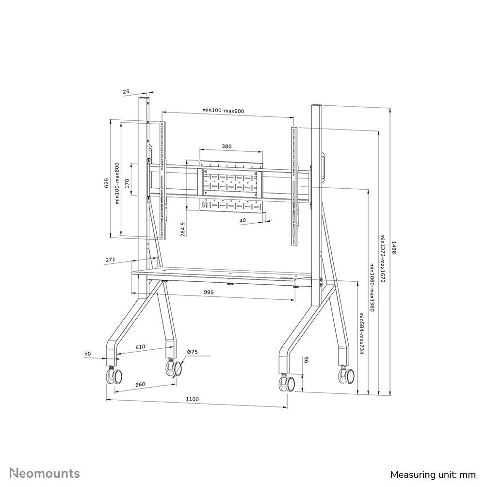 Neomounts Move Go Mobile Floor Stand (fast install, height adjustable)