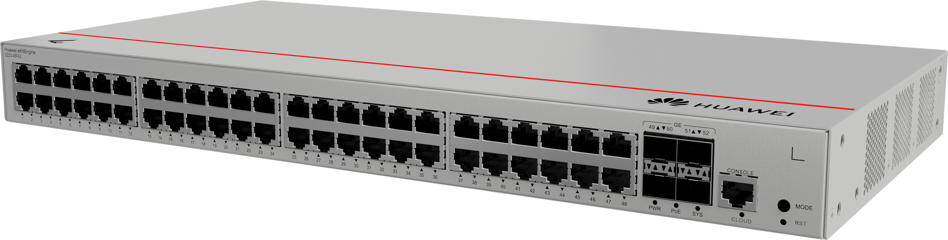 HUAWEI Switch S220-48P4S (48*10/100/1000BASE-T ports(380W PoE+), 4*GE SFP ports, built-in AC power)