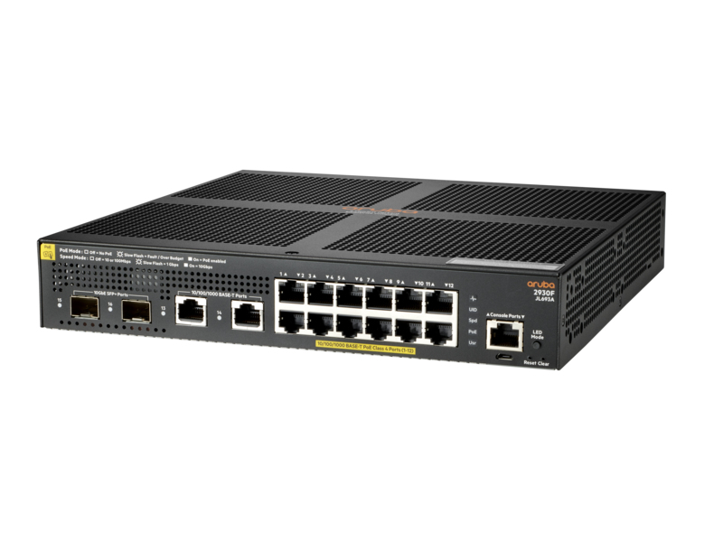 HPE Aruba Switch JL693A 2930F 12G PoE+ 2G/2SFP+, L3, managed, 12 x 10/100/1000 (PoE+)