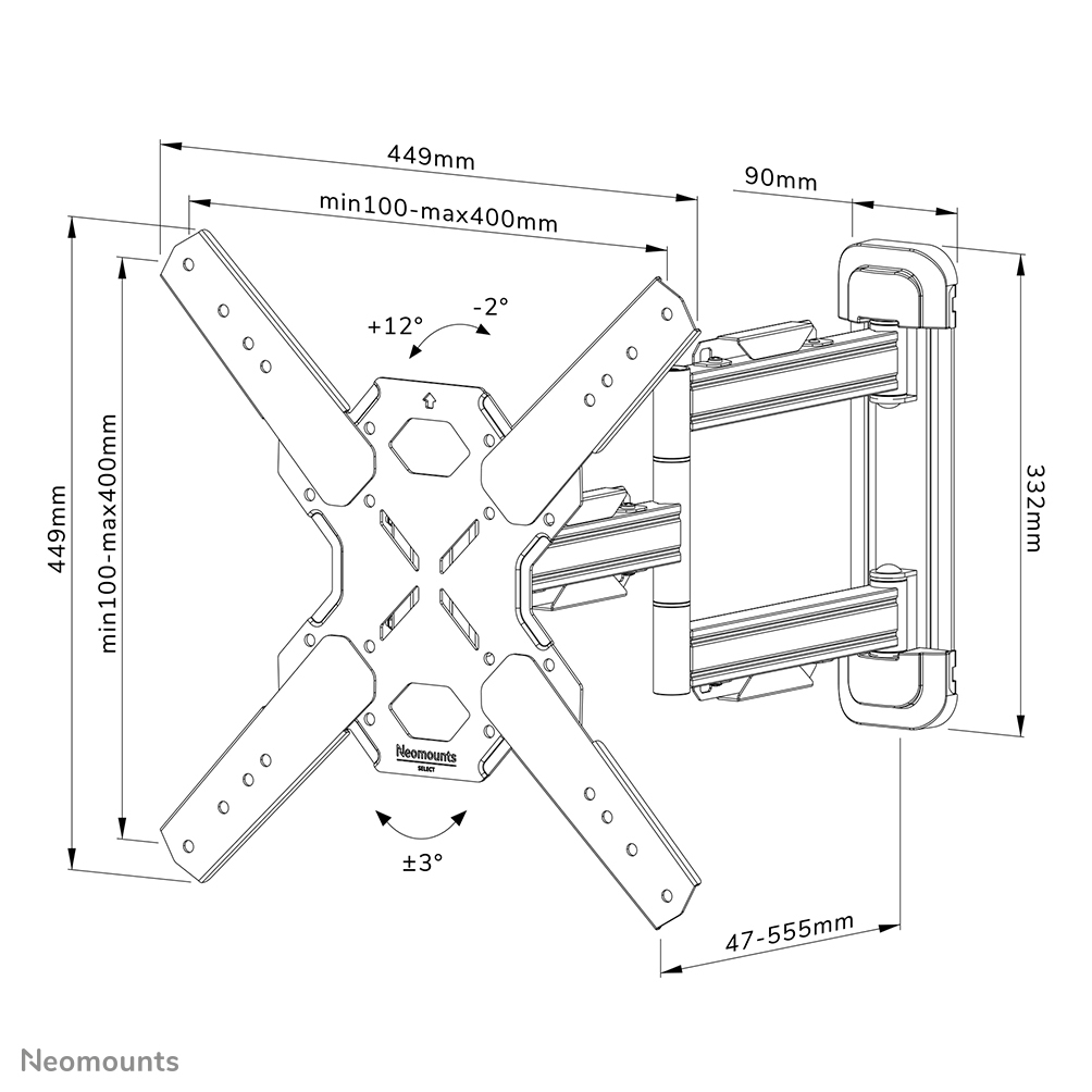 Neomounts Select TV-Wandhalterung - 81,3 cm (32 Zoll) - 165,1 cm (65 Zoll) - 100 x 100 mm - 400 x 400 mm - -2 - 12 Grad  - Schwarz