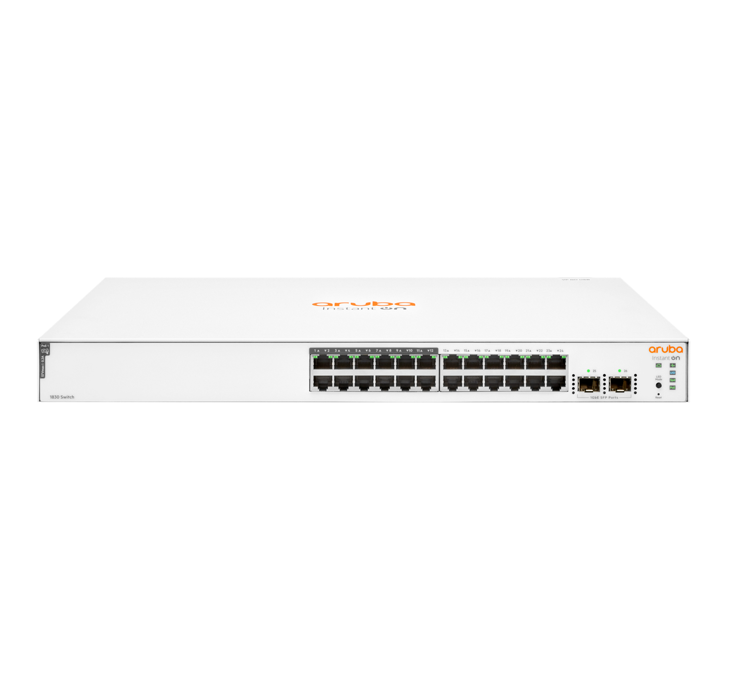 HPE Aruba Switch JL813A Instant On 1830 24G 12p Class4 PoE 2SFP 195W, 12 x 10/100/1000 + 12 x 10/100/1000 (PoE+)