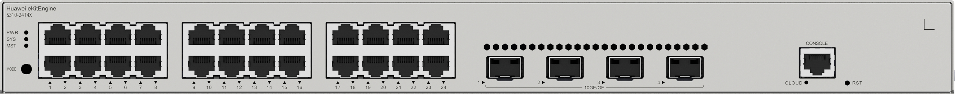 HUAWEI Switch S310-24T4X (24*10/100/1000BASE-T ports, 4*10GE SFP+ ports, built-in AC power)