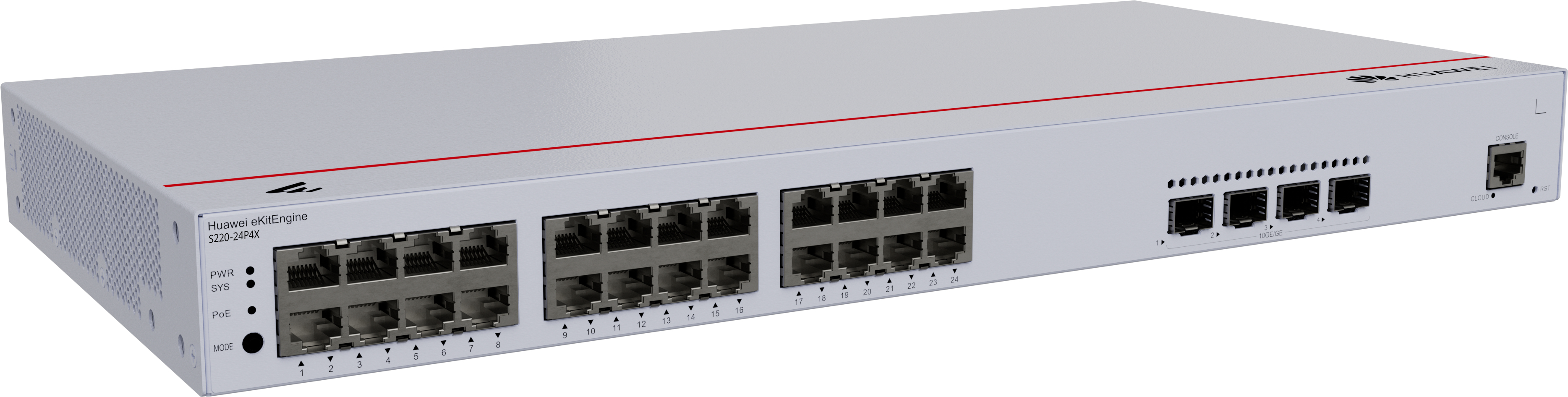 HUAWEI Switch S220-24P4X (24*10/100/1000BASE-T ports(400W PoE+), 4*10GE SFP+ ports, built-in AC power)