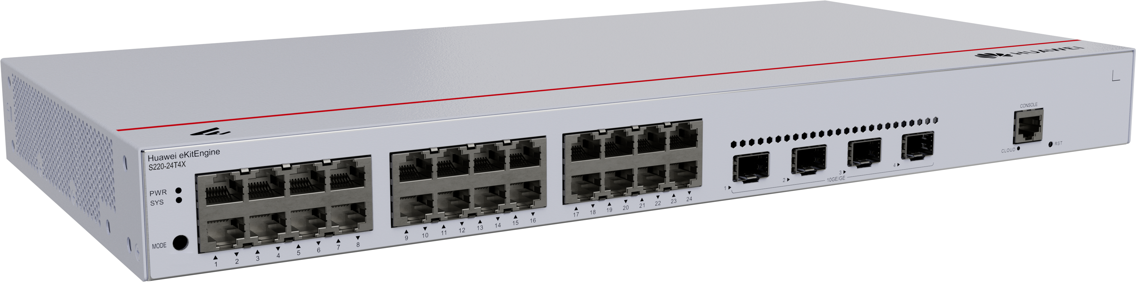 HUAWEI Switch S220-24T4X (24*10/100/1000BASE-T ports, 4*10GE SFP+ ports, built-in AC power)