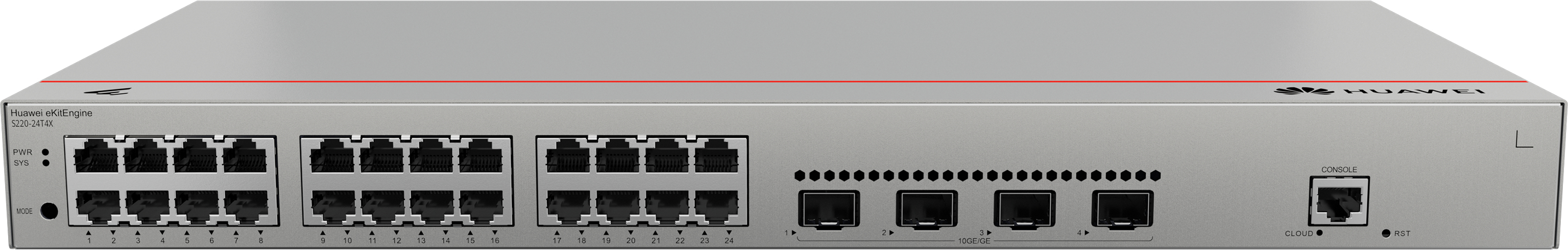 HUAWEI Switch S220-24T4X (24*10/100/1000BASE-T ports, 4*10GE SFP+ ports, built-in AC power)