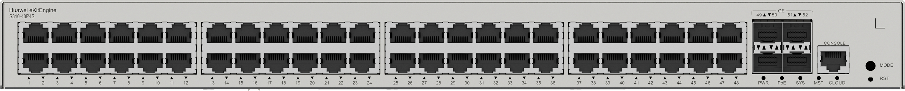 HUAWEI Switch S310-48P4S (48*10/100/1000BASE-T ports(380W PoE+), 4*GE SFP ports, built-in AC power)