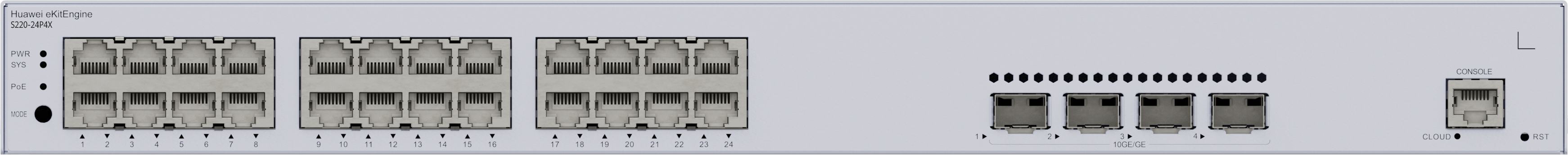 HUAWEI Switch S220-24P4X (24*10/100/1000BASE-T ports(400W PoE+), 4*10GE SFP+ ports, built-in AC power)