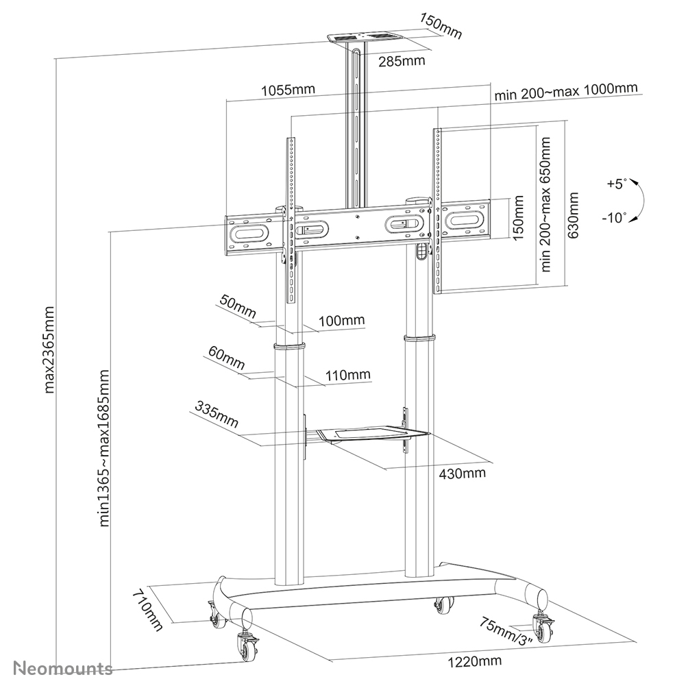 Neomounts Mobile Flat Screen Floor Stand (height: 128-160 cm)